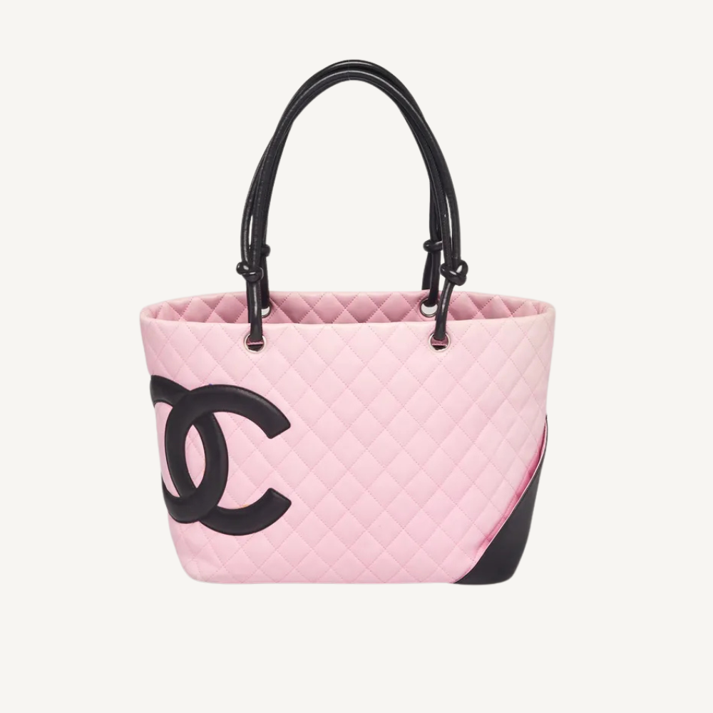 Chanel Cambon Ligne Large Tote Bag Pink Black 15.5 Inches