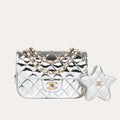 Chanel Mini Flap Bag Star Coin Purse Silver 9.4 Inches AS4648 B14873 Nt666
