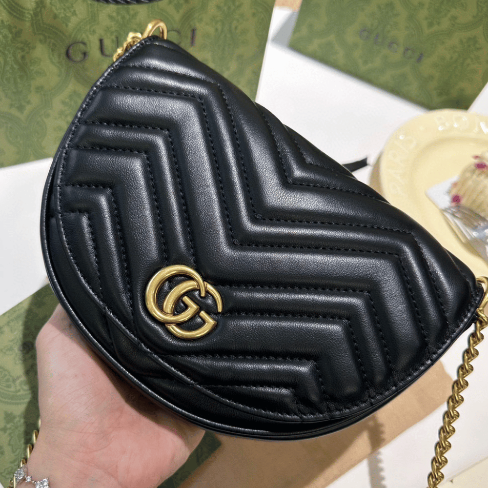 Gucci Gg Marmont Mini Matelassé Shoulder Bag Black 10.2 Inches