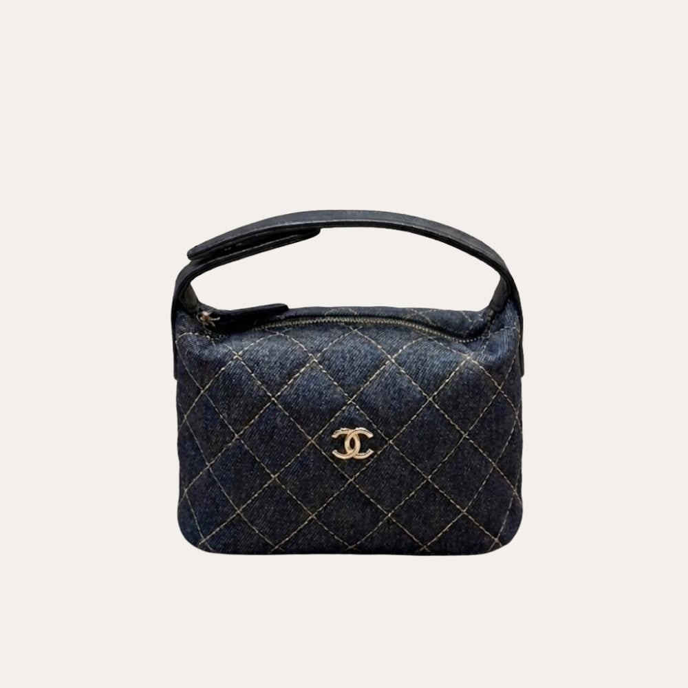 Chanel Mini Clutch With Shoulder Strap Denim Dark Blue 17cm
