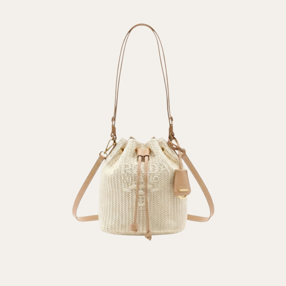 Prada Crochet Bucket Bag Beige 24cm 1BE068 2M2T F0018 V OUO