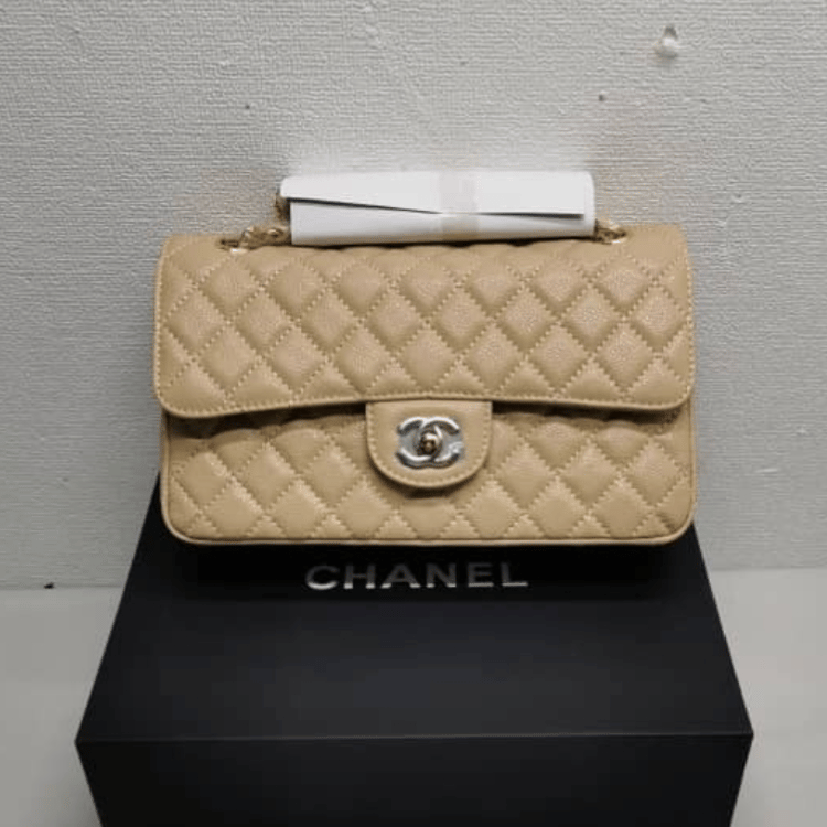 Chanel Classic Grain Gold Hardware Handbag Beige 9.8 Inches A01112