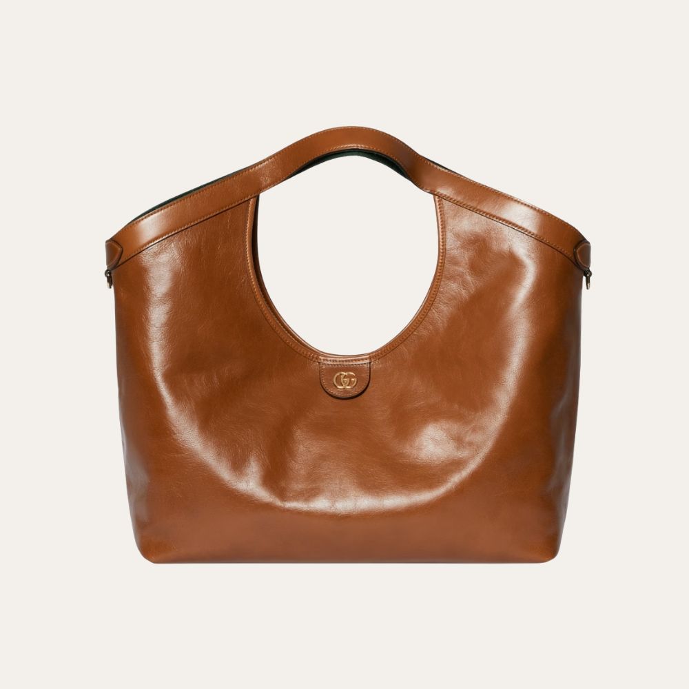 Gucci Giglio Large Tote Bag Dark Brown Leather 23.6 Inches 853971 AAF2H 7645
