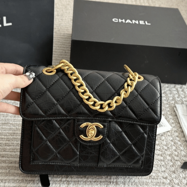 Chanel Vintage Postman Flap Backpack Black 8.7 Inches