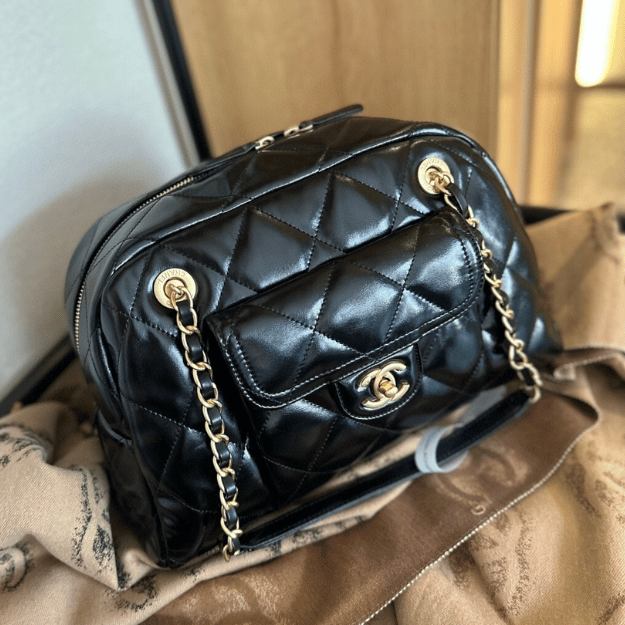 Chanel Quilted Bowling Bag Black 13.0 Inches