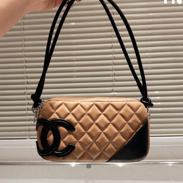 Chanel Cambon Ligne Shoulder Bag Milk Tea/Black Bicolor 8.6 Inches