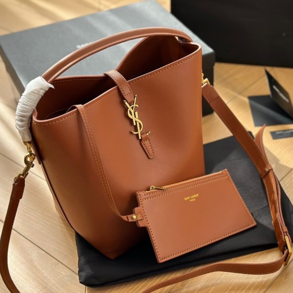 Saint Laurent Le 37 In Shiny Leather Brown 9.8 Inches
