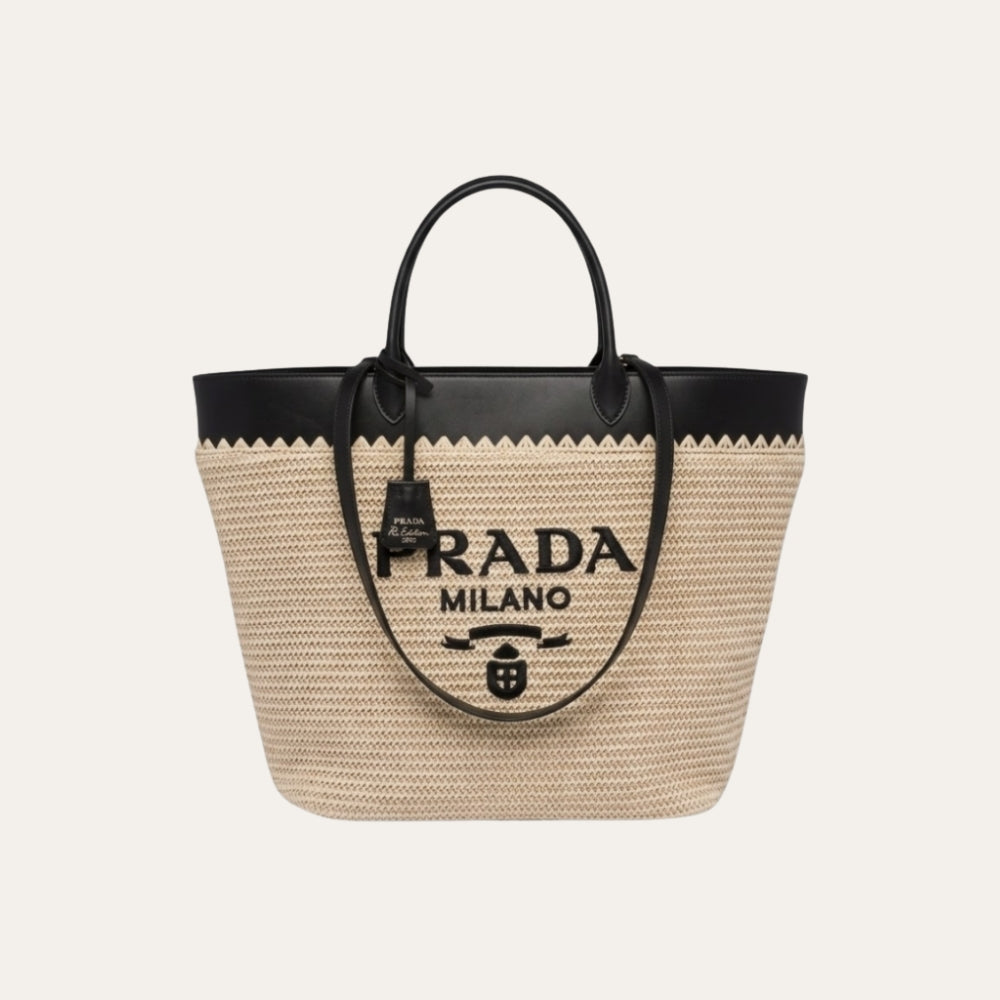 Prada Crochet Tote Bag Tan And Black 33cm 1BG499 2M2Q F0I55 V GOO