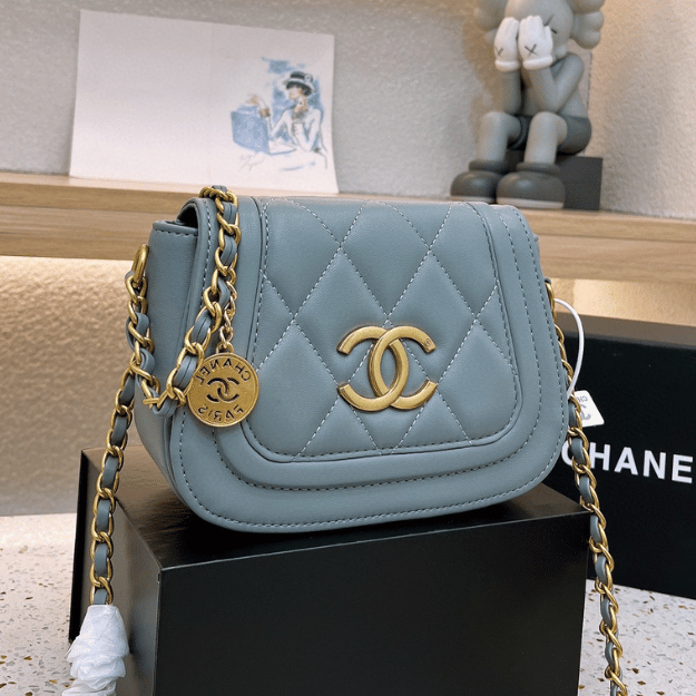 Chanel Coin Charm Flap Bag Blue 7.9 Inches