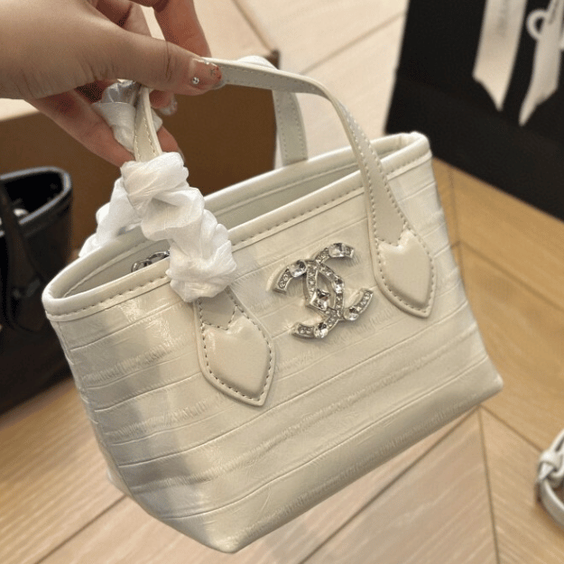 Chanel Vanity Mini Tote Bag With Crystal Cc Logo Off-White 6.3 Inches