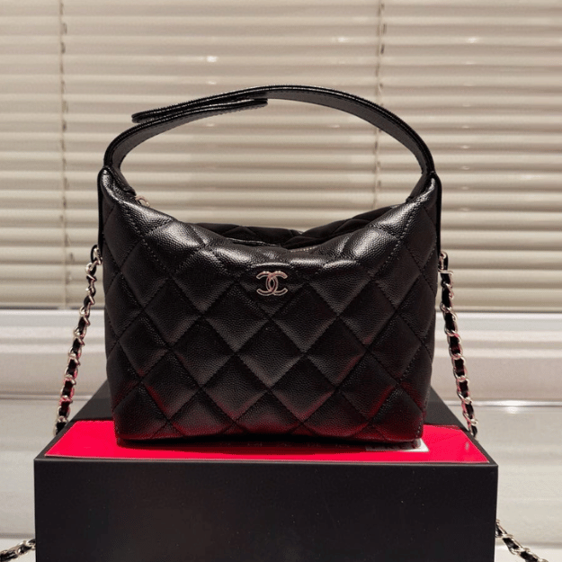 Chanel Hobo/Shoulder Bag With Top Handle Black 7.1 Inches