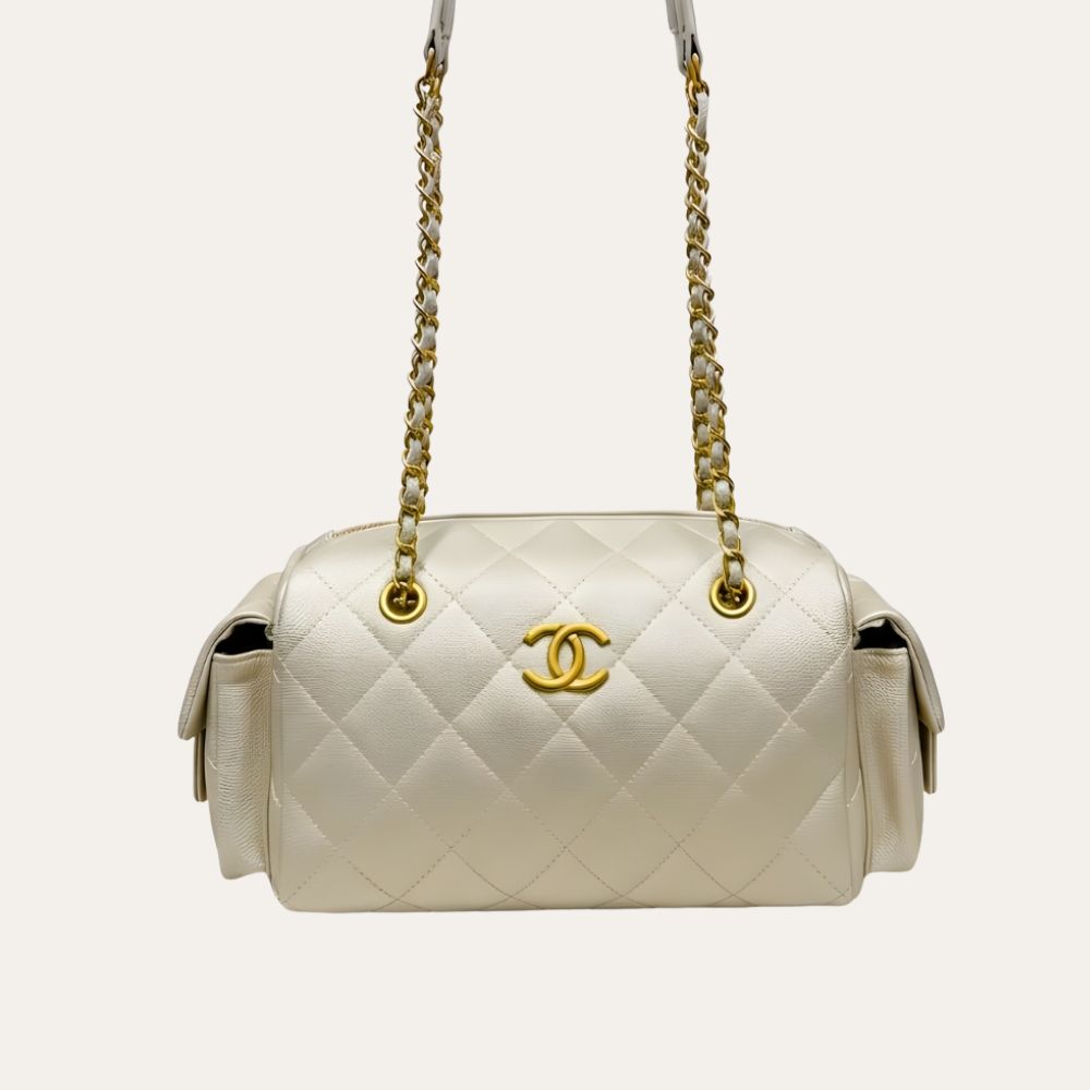 Chanel Small Bowling Bag Light Beige 9.8 Inches
