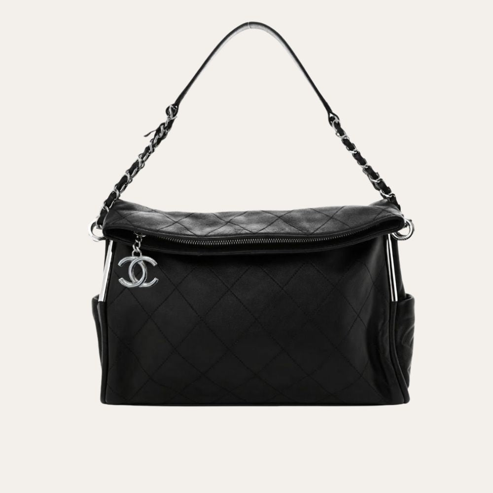 Chanel Ultimate Soft Hobo Bag Silver Hardware Black 15 Inches
