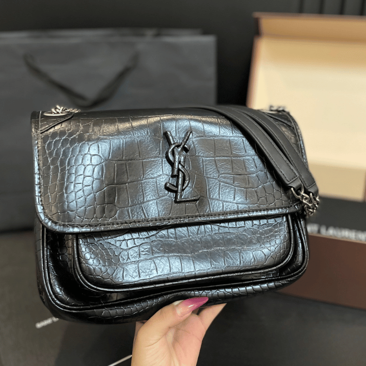 Saint Laurent Niki Bag Black Croc 11 Inches