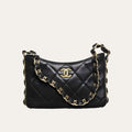 Chanel Hobo Handbag Gold Tone Hardware Black 9.4 Inches AS5177 B18293 94305