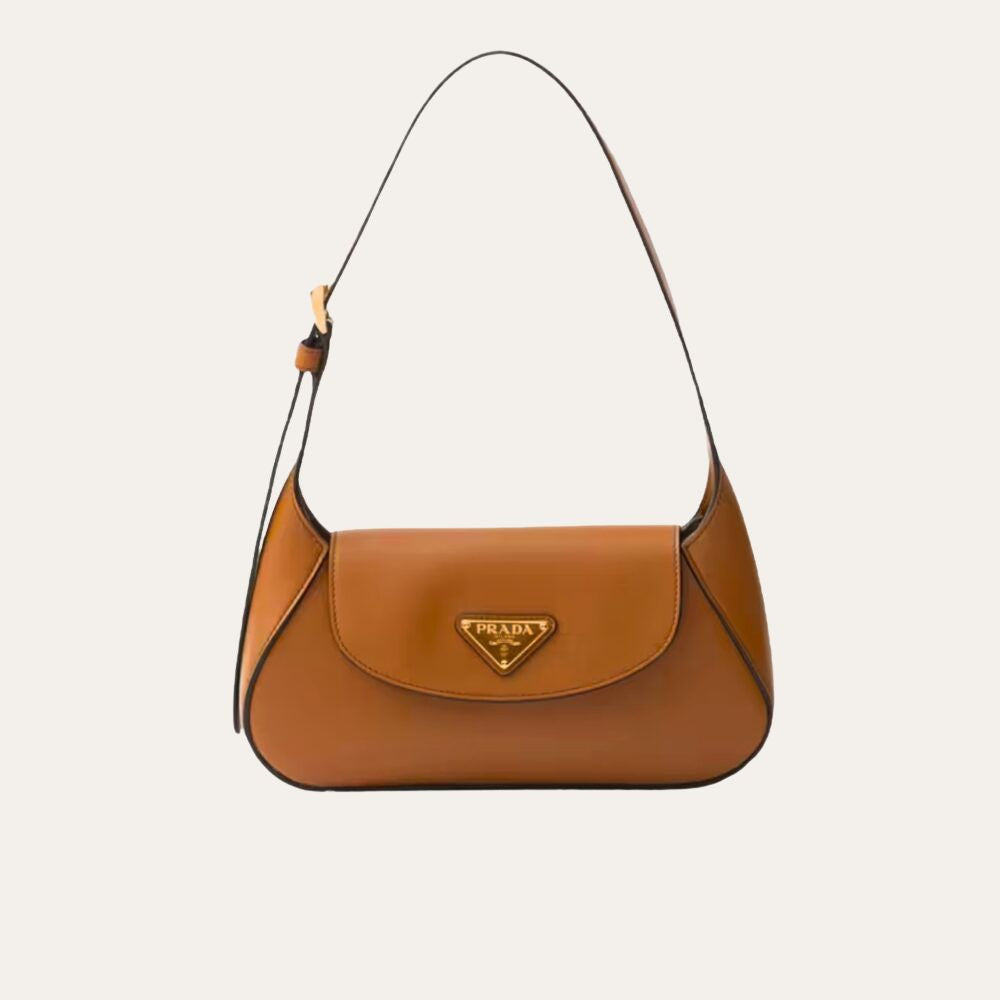 Prada Triangle Logo Shoulder Bag Caramel 9.4 Inches