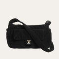 Chanel Large Bowling Bag Velvet Effect Nylon Gold Tone Black 10.6 Inches AS5054 B21379 94305