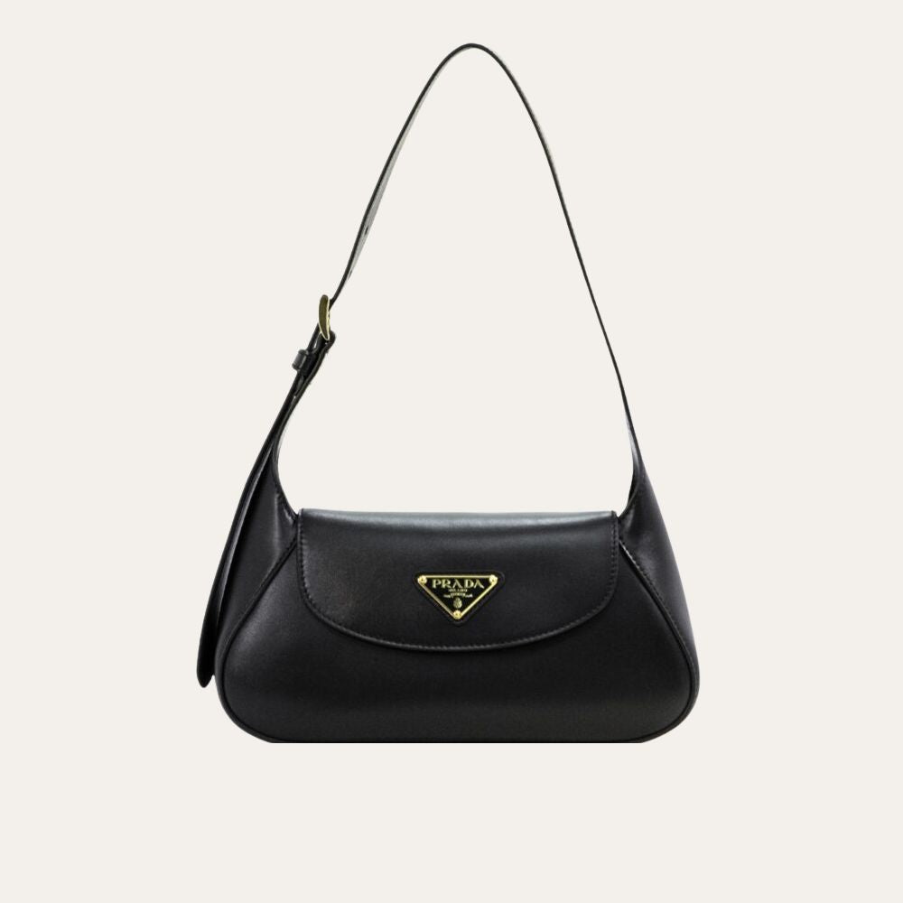 Prada Triangle Logo Shoulder Bag Black 9.4 Inches