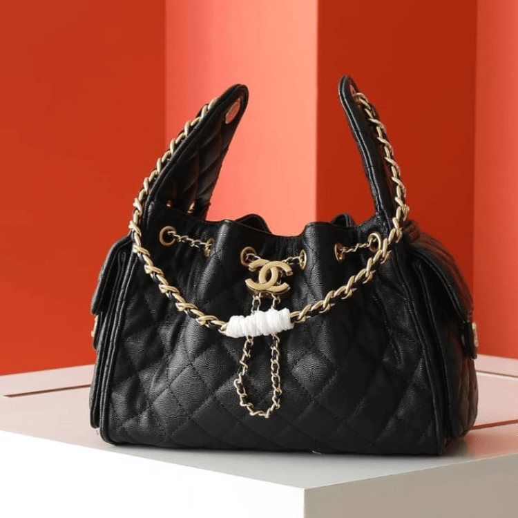Chanel 25 Small Handbag Grained And Gold Tone Metal Black 10.2 Inches As5293 B20304 94305