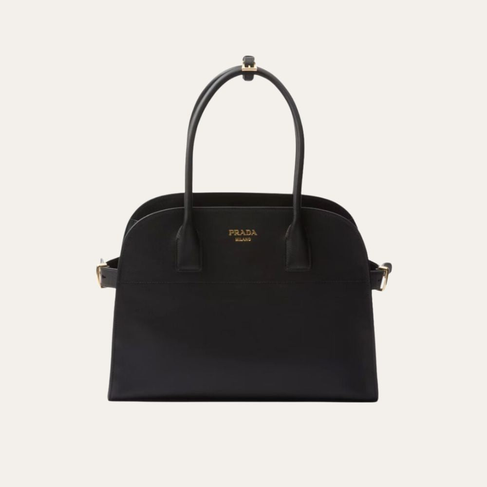 Prada Medium Leather Tote Bag Black 12.6 Inches 1Bg538 2Cys F0002 V Ooo