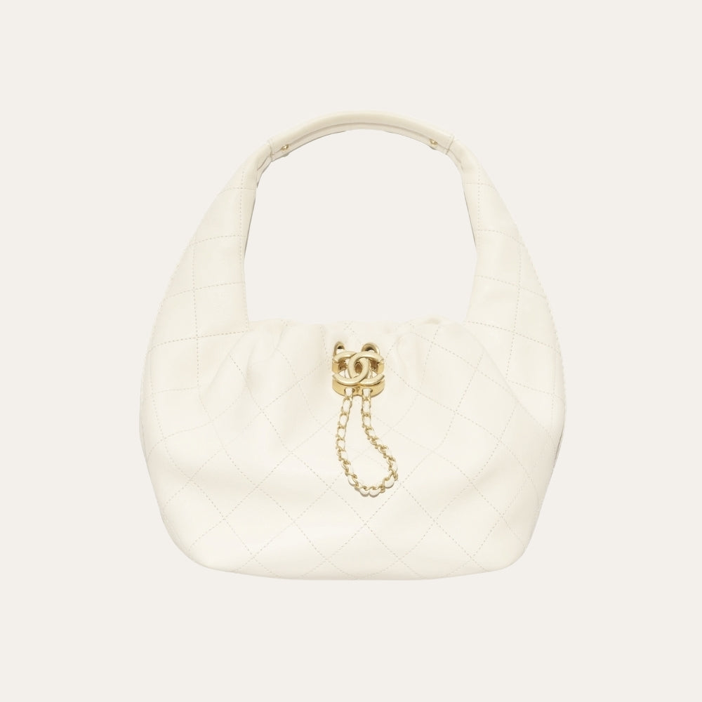 Chanel Mini Hobo Handbag Gold Tone Hardware Beige 7.5 Inches AS5976B22897U4531