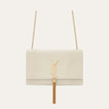 Saint Laurent Kate Medium Tassel In Crocodile White 9.4 Inches