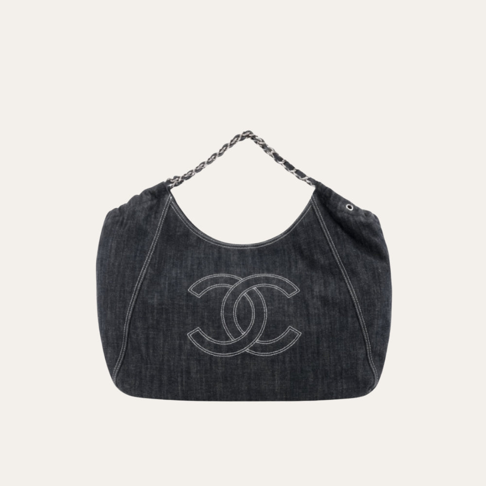 Chanel Coco Cabas Shopping Bag Denim Dark Blue 14.2 Inches