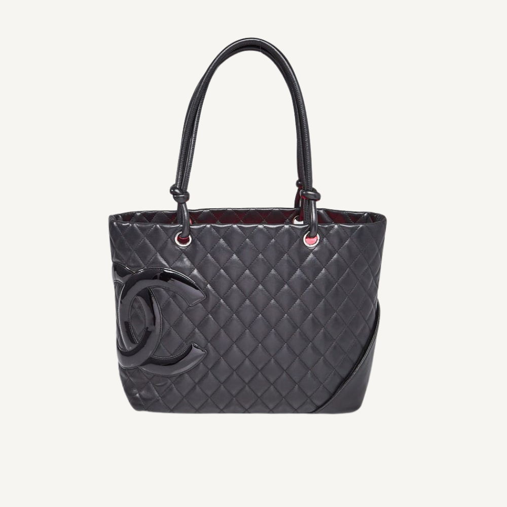 Chanel Cambon Ligne Large Tote Bag Black Pink 15.5 Inches