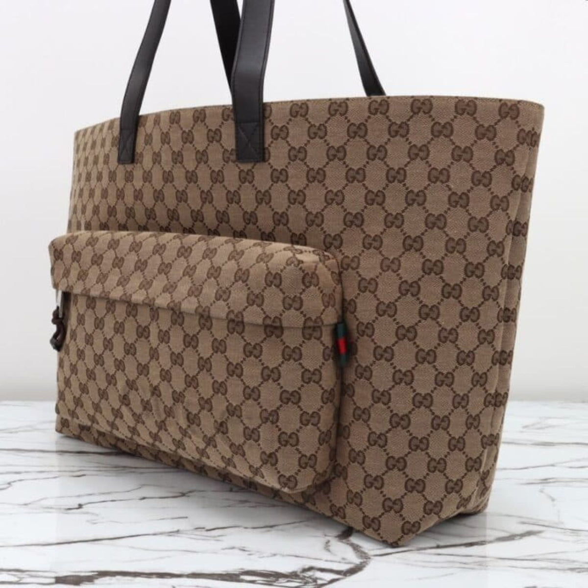 Gucci Large Gg Tote Bag Beige And Ebony Original Gg Canvas 17.7 Inches ‎802166 Faduu 8657