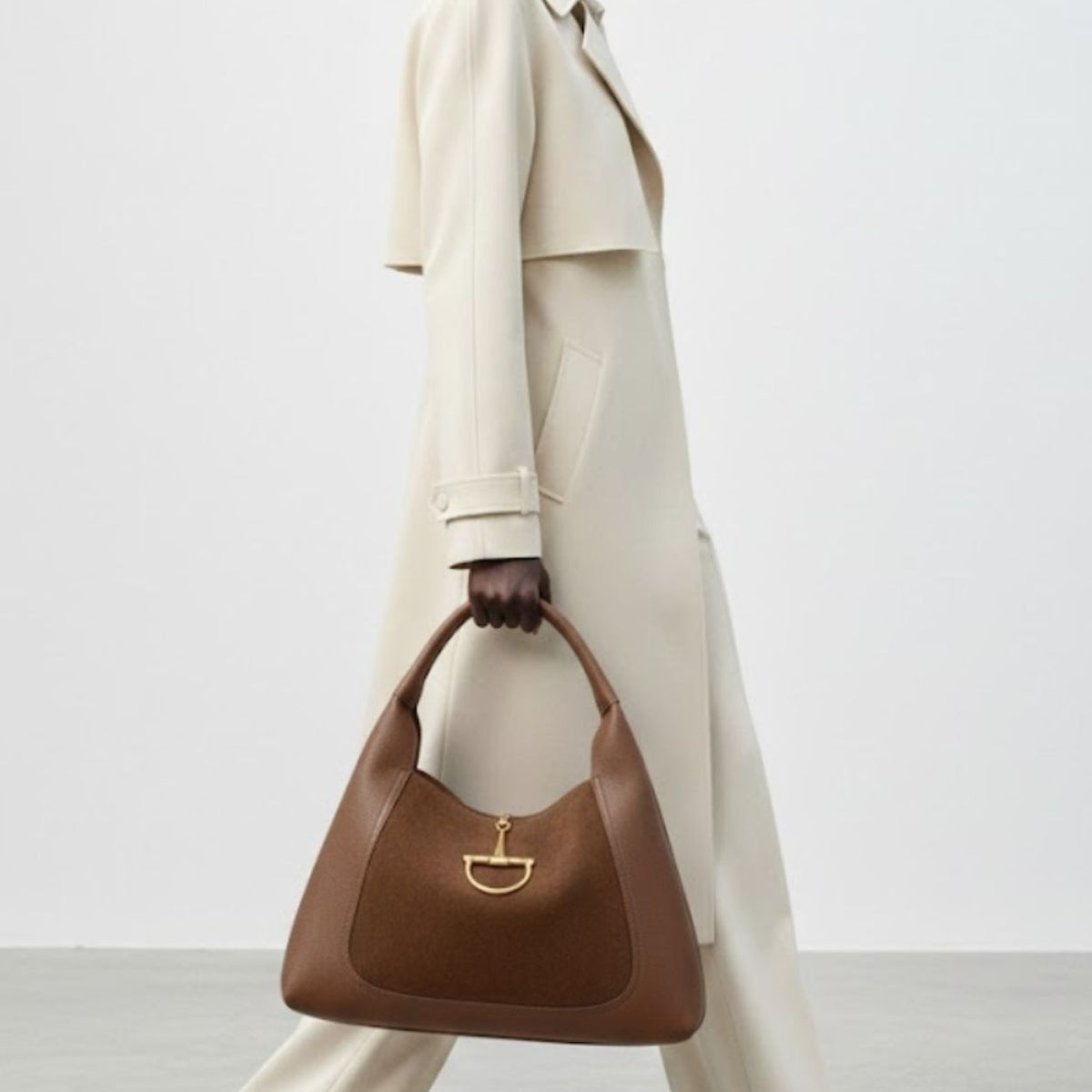 Gucci Softbit Maxi Suede Shoulder Bag Brown 16.5 Inches