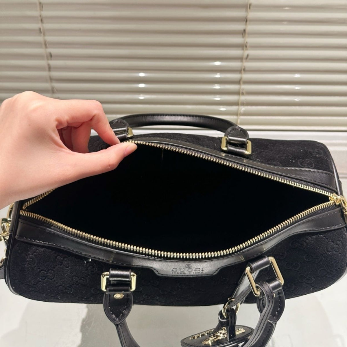 Gucci Small Jumbo GG Canvas Duffle Bag Black 11.8 Inches