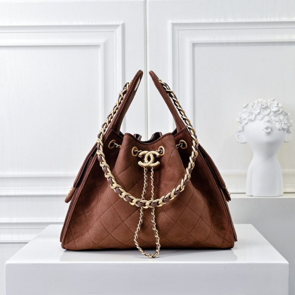 Chanel 25 Small Handbag Gold Tone Metal Brown 9.8 Inches