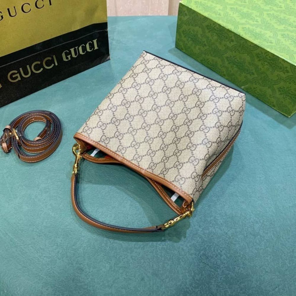 Gucci Gg Emblem Mini Bucket Bag Beige 8.3 Inches ‎815118 FAD6L 9758