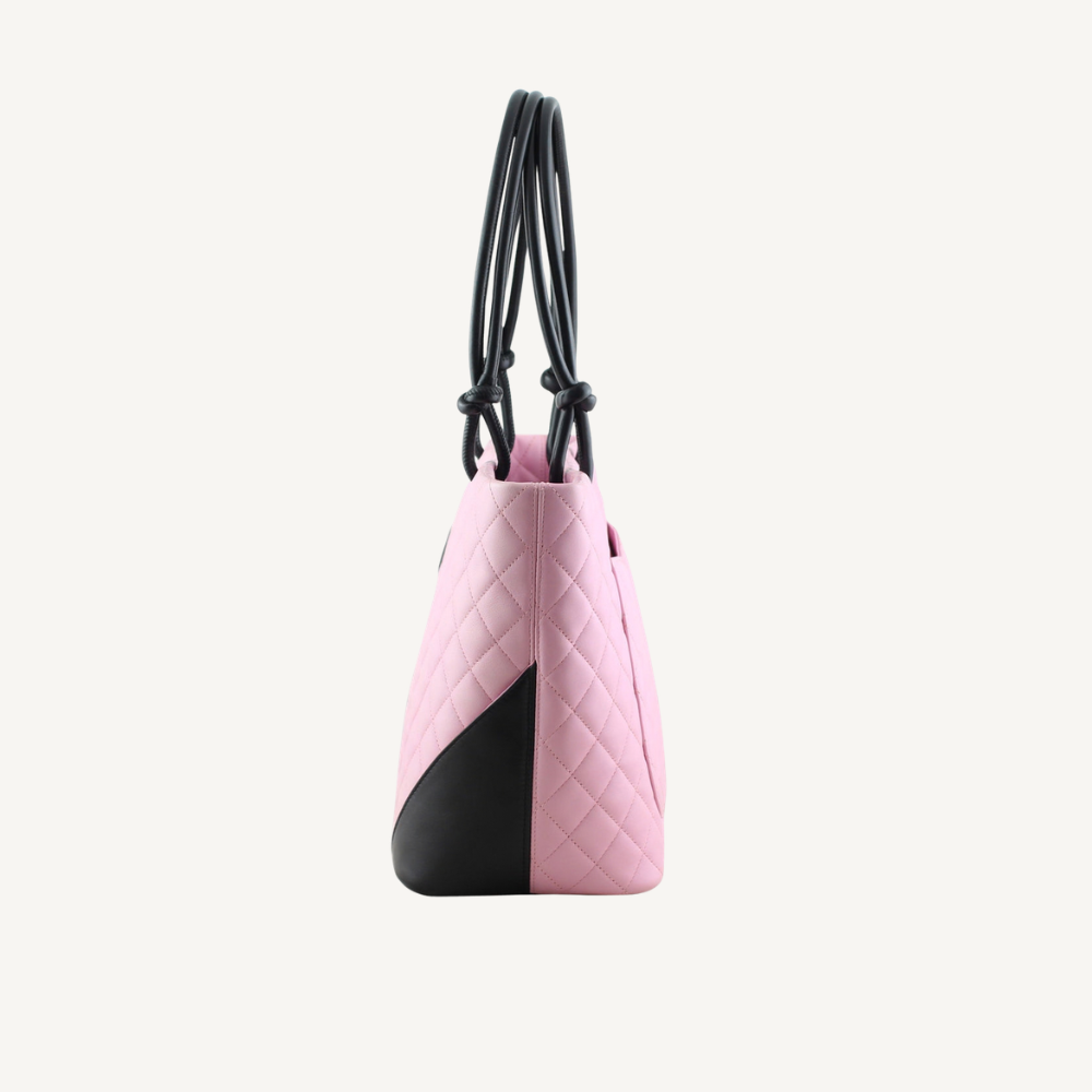 Chanel Cambon Ligne Large Tote Bag Pink Black 15.5 Inches