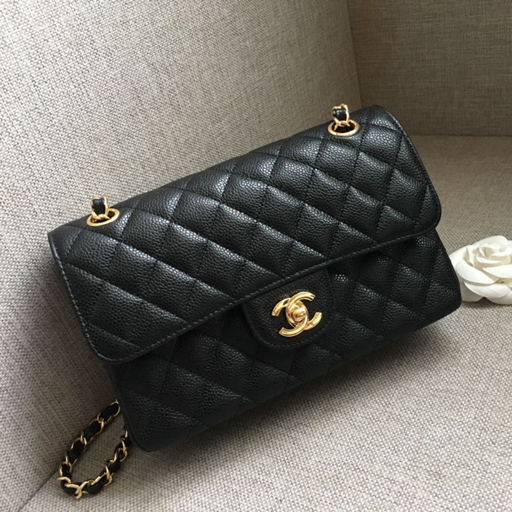 [Premium Quality] – Chanel Medium Classic Handbag Grained And Gold Tone Metal Black 10.2 Inches A01113 Y01864 C3906