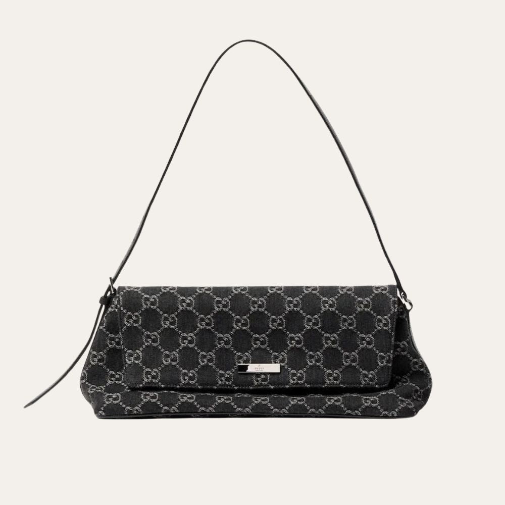 Gucci Madison Medium Shoulder Bag GG Denim Black 12.2 Inches