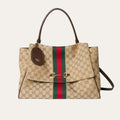 Gucci Paparazzo Medium Top Handle Bag GG Canvas Sand Brown 12.6 Inches