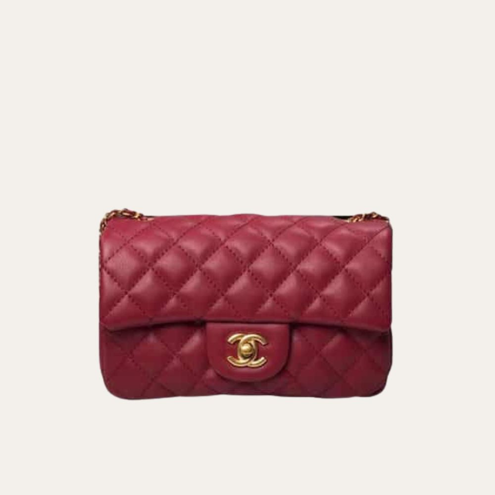 Chanel Quilted Mini Cc Rectangular Pearl Crush Flap Bag Red 20Cm