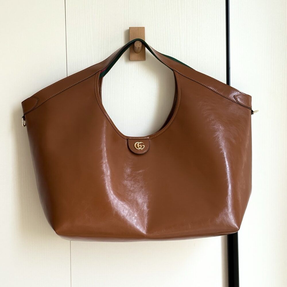 Gucci Giglio Large Tote Bag Dark Brown Leather 23.6 Inches 853971 AAF2H 7645