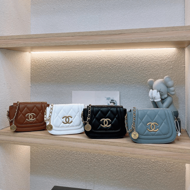 Chanel Coin Charm Flap Bag Blue 7.9 Inches
