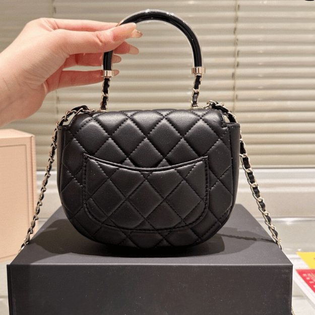 Chanel Top Handle Half-Moon Flap Bag Black 6.3 Inches