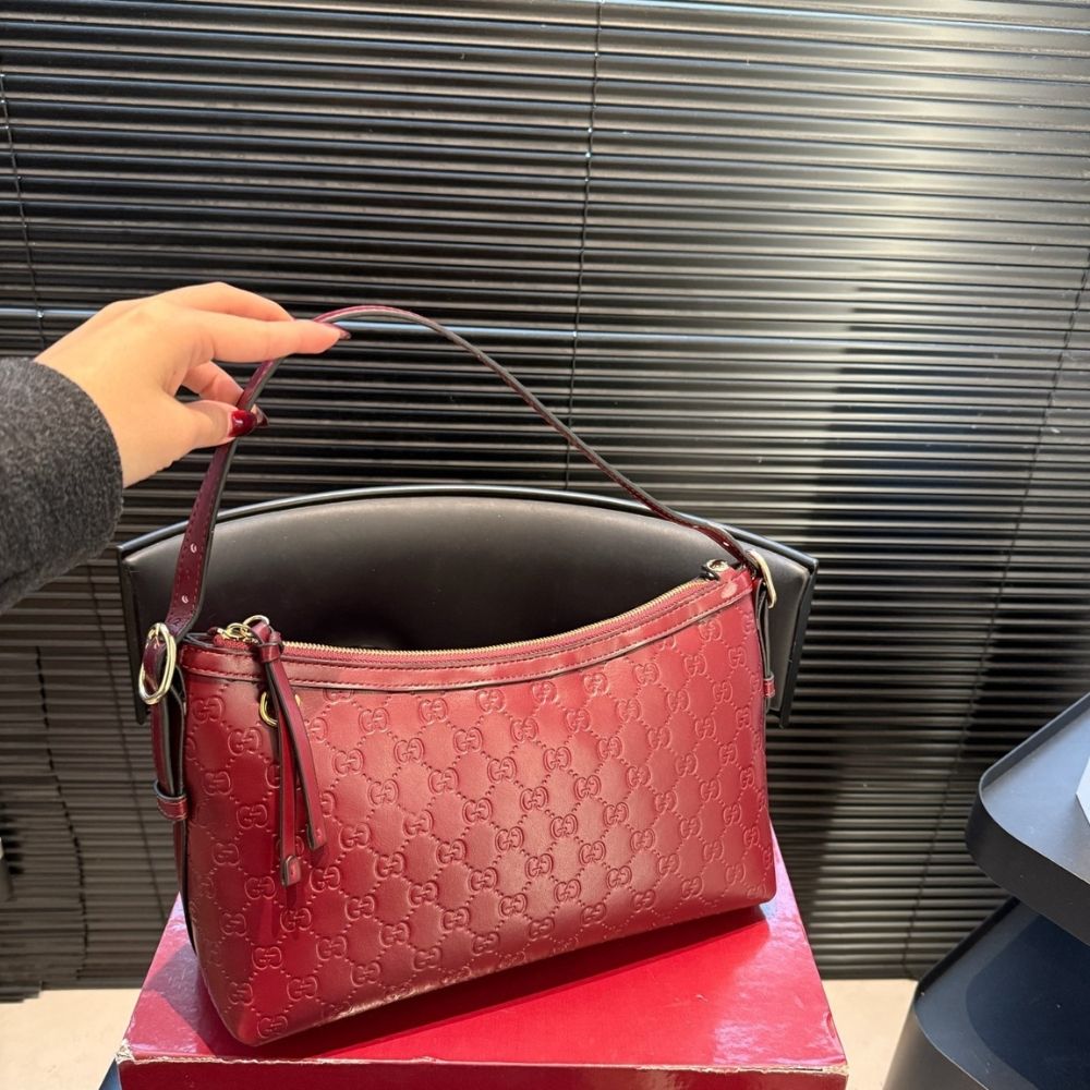 Gucci GG Emblem Medium Shoulder Bag Red 11.4 Inches