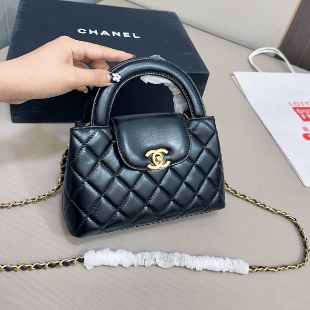 Chanel Mini Top Handle Flap Bag Black 8.3 Inches
