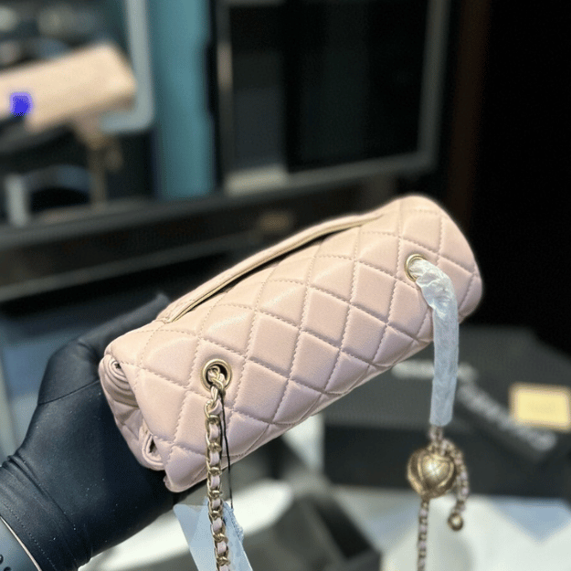 Chanel Mini Square Flap Bag With Gold Ball Light Pink 7.9 Inches