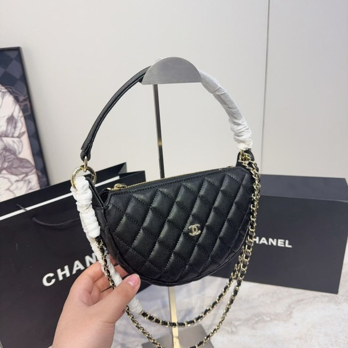 Chanel Quilted Chain Around Pouch Black 7.5 Inches
