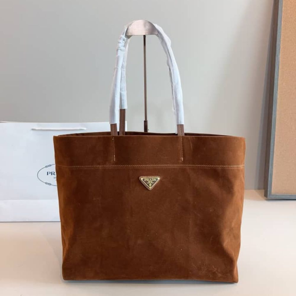 Prada Suede Tote Bag Cocoa Brown 14.6 Inches