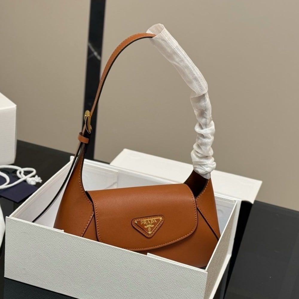 Prada Triangle Logo Shoulder Bag Caramel 9.4 Inches