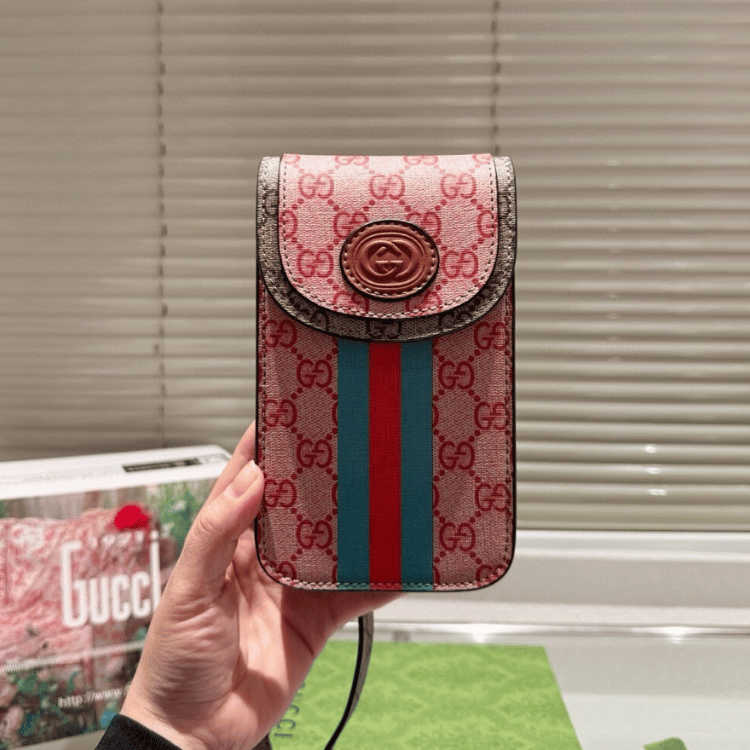 Gucci Ophidia Phone Bag Gg Supreme Pink 7 Inches