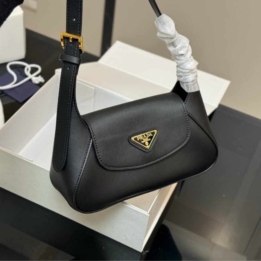 Prada Triangle Logo Shoulder Bag Black 9.4 Inches