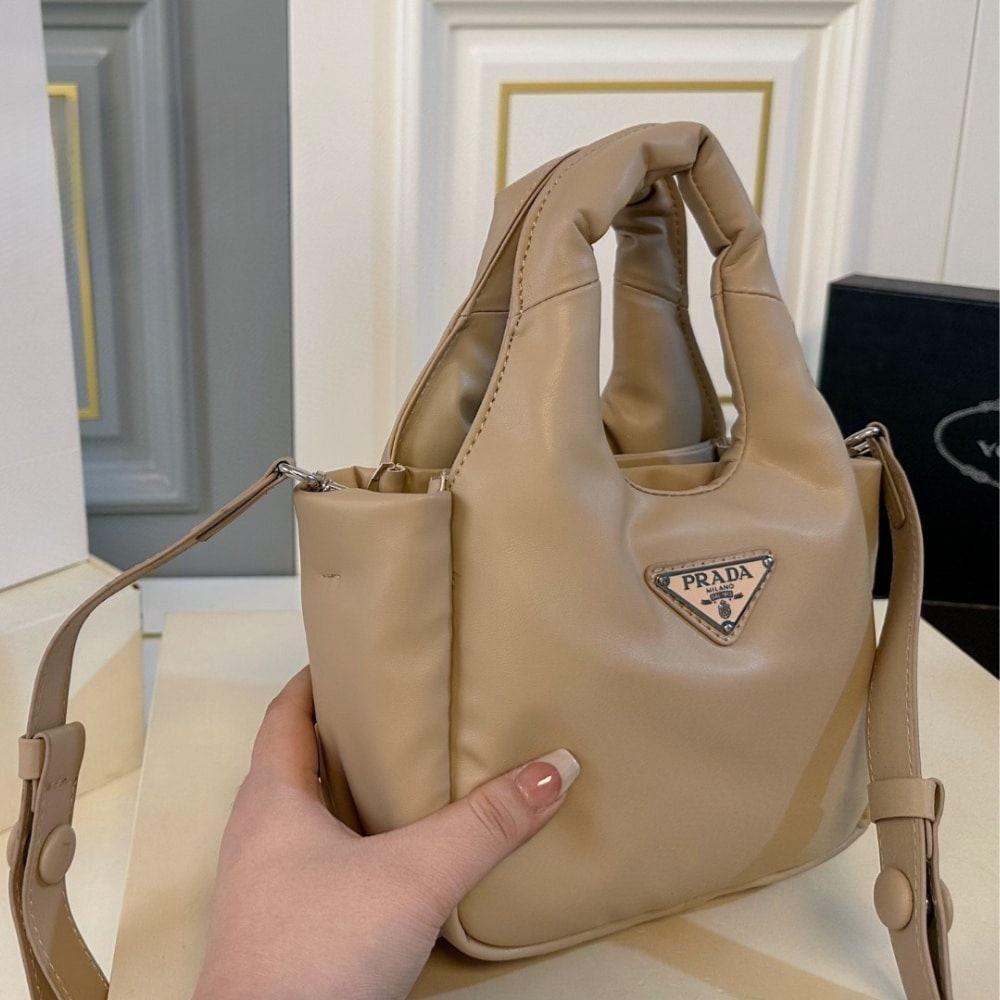 Prada Padded Soft Leather Bag Desert Beige 7.5 Inches 1Ba359 2Dyi F0F24 V Ovo